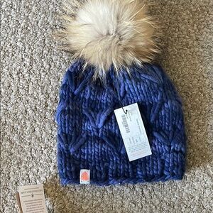 Blue Knit Pom-Pom Hat